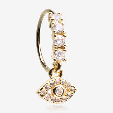 Golden All Seeing Eye Sparkle Dangle Multi-Gem Lined Bendable Hoop Ring-Clear Gem